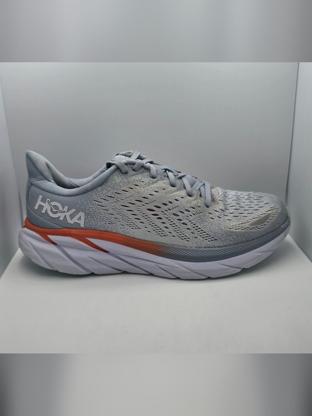 Hoka Clifton 8 Women's Running Sneaker US Size 9B Blue Gray Orange Lace Up